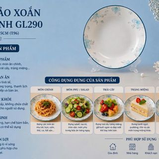 ĐĨA SỨ ẢO XOẮN HOA XANH GL290 SIZE 6 - 15CM (T96)