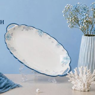 ĐĨA SỨ XOÀI 12 XOẮN HOA XANH GL290 (T30)