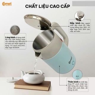 ẤM SIÊU TỐC 2 LỚP INOX 304 1,8L COMET CM8235 (T12)