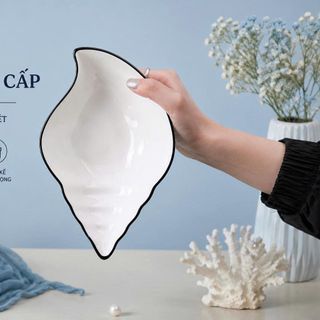 ĐĨA SỨ HÌNH ỐC SỌC VIỀN ĐEN CAO CẤP (T60)
