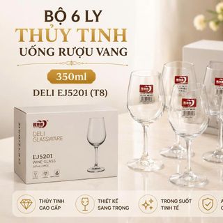 BỘ 6 LY THUỶ TINH UỐNG RƯỢU VANG 350ml DELI EJ5201 (T8)