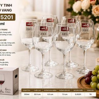 BỘ 6 LY THUỶ TINH UỐNG RƯỢU VANG 350ml DELI EJ5201 (T8)