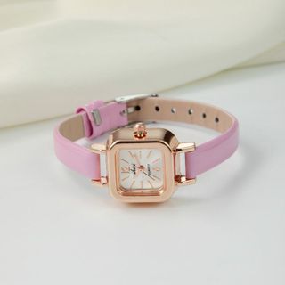 Đồng Hồ Nữ Vuông Dây Da Đen Viền Vàng Hồng Thanh Lịch ĐH15