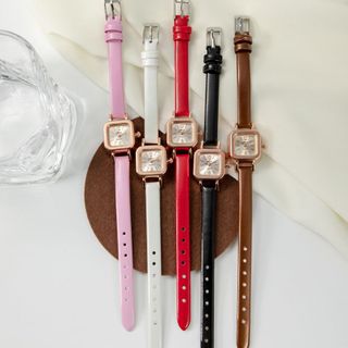 Đồng Hồ Nữ Vuông Dây Da Đen Viền Vàng Hồng Thanh Lịch ĐH15