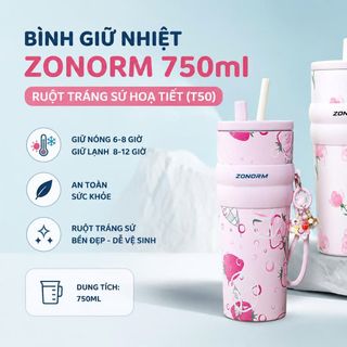 BÌNH GIỮ NHIỆT ZONORM 750ml RUỘT TRÁNG SỨ HOẠ TIẾT (T50)