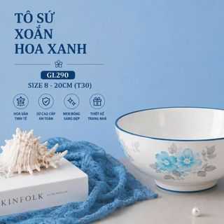 TÔ SỨ XOẮN HOA XANH GL290 SIZE 8 - 20CM (T30)