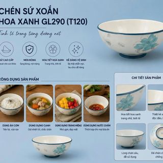 CHÉN SỨ XOẮN HOA XANH GL290 CHÉN CƠM (T120)