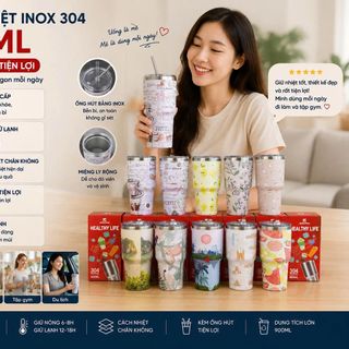 LY GIỮ NHIỆT INOX 304 HOẠ TIẾT 900ML KÈM ỐNG HÚT (T50)