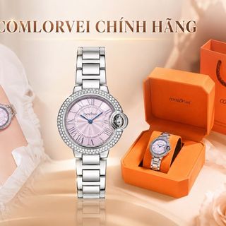 ĐỒNG HỒ NỮ CHÍNH HÃNG COMLORVEY THÉP MẶT HỒNG VIỀN ĐÁ FULLBOX