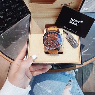 SĂN SALE MÙA HÈ ĐỒNG HỒ NAM TRUNG CẤP MONBLAN DÂY DA LỘN MẶT CHONOGRAP CHẤM ĐEN
