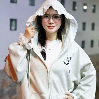 Áo khoác nữ chất nỉ bông mũ phối ren