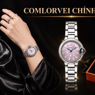 ĐỒNG HỒ NỮ CHÍNH HÃNG COMLORVEY THÉP MẶT HỒNG  FULLBOX