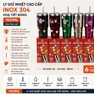 LY GIỮ NHIỆT INOX 304 HOẠ TIẾT BÓNG 900ML KÈM ỐNG HÚT (T50)