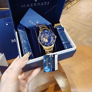 ĐỒNG HỒ NAM CAO CẤP MAXERATY SFIDA  DÂY THÉP MẶT XANH MÁY CƠ FULLBOX TẶNG DÂY
