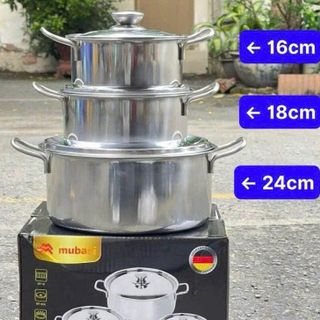 BỘ 3 NỒI INOX CÓ QUAI CAO CẤP QUÀ TẶNG