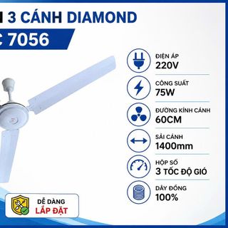 QUẠT TRẦN 3 CÁNH CẮM ĐIỆN 220V DIAMOND FC7056