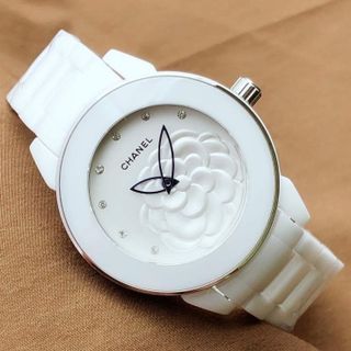 ĐỒNG HỒ NAM NỮ CAO CẤP CHANEU CERAMIC TRẮNG MẶT HOA NỔI