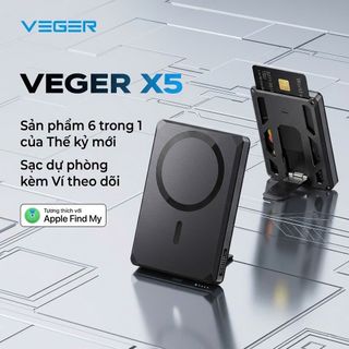 Pin Dự Phòng VEGER X5 WalletTrack 5000mAh – MagSafe, Find My, Ví RFID, Sạc Nhanh 20W