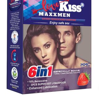 Bao cao su gai nổi kéo dài thời gian Love kiss Maxxmen 6in1 hộp 12 cái +, bao cao su giá sỉ, giá bán buôn toàn quốc