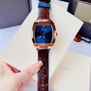 ĐỒNG HỒ NAM CAO CẤP GUECS DÂY CS BỌC DA NÂU NIỀNG ROSE CN