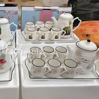 BỘ BÌNH TRÀ SÀNH SỨ 6 LY KÈM KHAY HOẠ TIẾT (T10)