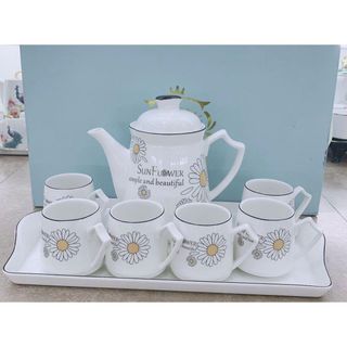 BỘ BÌNH TRÀ SÀNH SỨ 6 LY KÈM KHAY HOẠ TIẾT (T10)