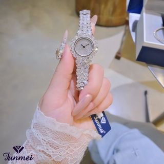 SET ĐỒNG HỒ NỮ CHÍNH NGẠCH FUNMEI F2064 FULL ĐÍNH XOÀN KÈM DÂY CHUYỀN FULLBOX HOÁ ĐƠN