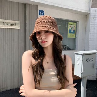Mũ Bucket Len Đan Vintage Hàn Quốc M7