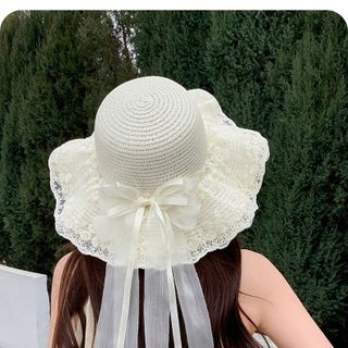 Mũ Cói Ren Nơ Voan Tiểu Thư Vintage M1