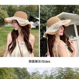 Mũ Cói Ren Nơ Voan Tiểu Thư Vintage M1