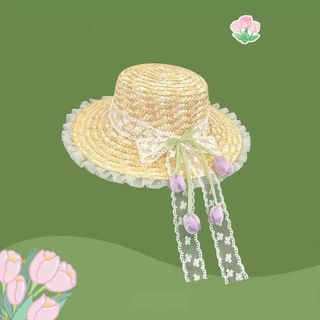 Mũ Cói Ren Hoa Tulip Phong Cách Hàn Quốc m6
