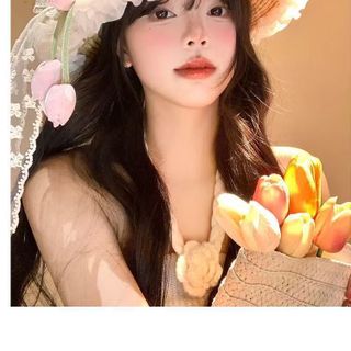Mũ Cói Ren Hoa Tulip Phong Cách Hàn Quốc m6