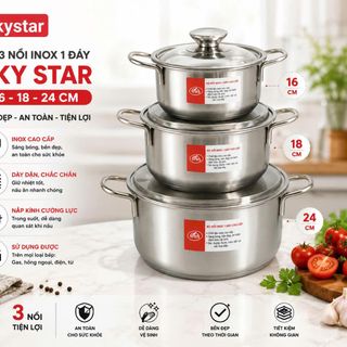 BỘ 3 NỒI INOX 1 ĐÁY SKY STAR (16-18-24cm)
