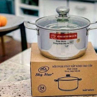 NỒI INOX 3 ĐÁY NẮP KÍNH CAO CẤP 24cm SKY STAR (T20)