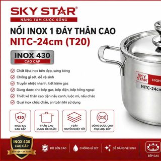 NỒI INOX 1 ĐÁY THÂN CAO SKY STAR NITC-24cm (T20)