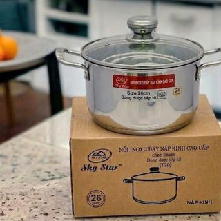 NỒI INOX 3 ĐÁY NẮP KÍNH CAO CẤP 26cm SKY STAR (T20)
