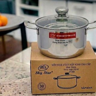 NỒI INOX 3 ĐÁY NẮP KÍNH CAO CẤP 30cm SKY STAR (T20)