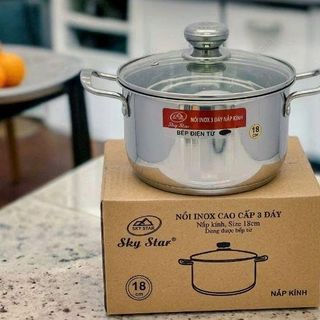 NỒI INOX 3 ĐÁY NẮP KÍNH CAO CẤP 18cm SKY STAR (T20)