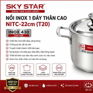 NỒI INOX 1 ĐÁY THÂN CAO SKY STAR NITC-22cm