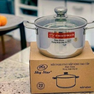 NỒI INOX 3 ĐÁY NẮP KÍNH CAO CẤP 22cm SKY STAR (T20)