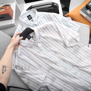 Sơ mi Sọc Loang. Chất vải Sọc Cotton chính phẩm, mềm mịn, Thấm hút mồ hôi tốt.