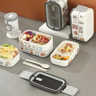 HỘP CƠM 2 TẦNG HOẠ TIẾT KÈM MUỖNG ĐŨA