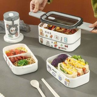 HỘP CƠM 2 TẦNG HOẠ TIẾT KÈM MUỖNG ĐŨA