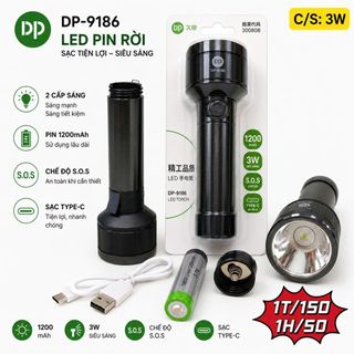 ĐÈN PIN CẦM TAY DP 9186 (PIN RỜI)