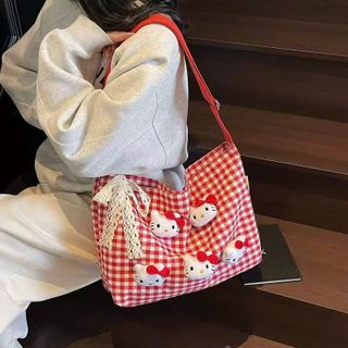 TÚI VẢI CARO KITTY, Nhẹ Êm, Rộng Rãi, Phối Outfit Cực Xinh 🌸