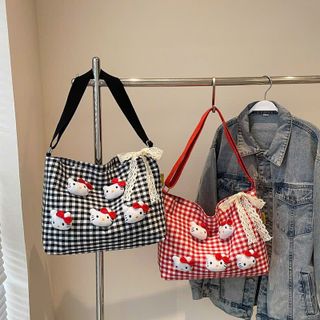 TÚI VẢI CARO KITTY, Nhẹ Êm, Rộng Rãi, Phối Outfit Cực Xinh 🌸