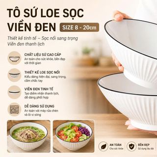 TÔ SỨ LOE SỌC VIỀN ĐEN SIZE 8 - 20cm (T50)