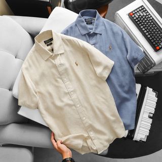 Sơ mi ngắn tay nam. Chất vải linen tưng - ko pha - mềm - đồng chất vải.