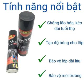 (BÁN SỈ) Chai Xịt Dưỡng Bóng Lốp Xe CAMEL – Làm Bóng Lốp, Bóng Đẹp, Bền Màu, Không Gây Hại, An Toàn Môi Trường