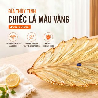 ĐĨA THUỶ TINH CHIẾC LÁ MÀU VÀNG 41 x 29cm